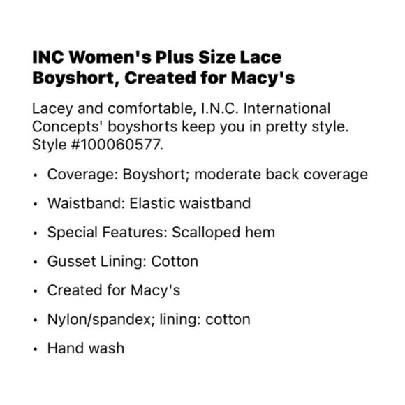 INC Intl Concepts Plus Size 1X Lace Boyshort Panties (2) Pair Frappe Blue ~ NWT - Picture 3 of 6
